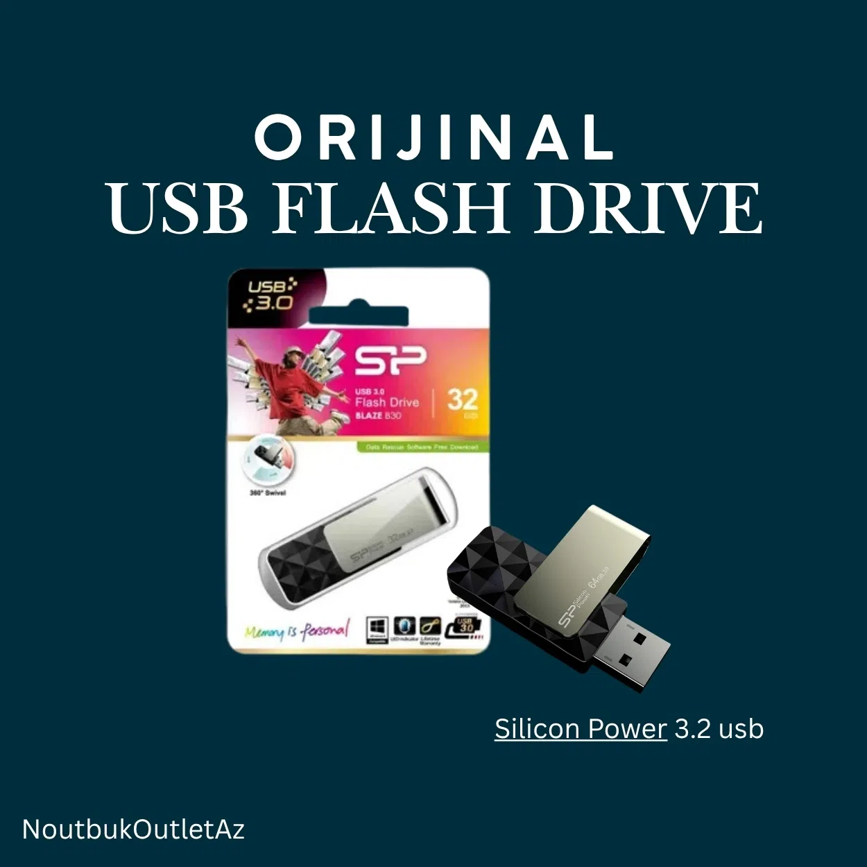 32 GB USB Flash kart, Metal material - Tenderyard