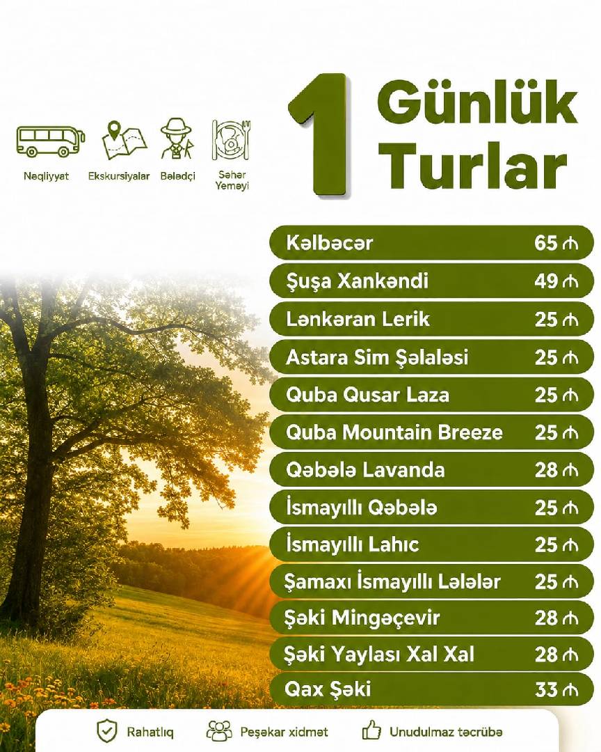 Ölkədaxili 1 günlük turlar - Tenderyard